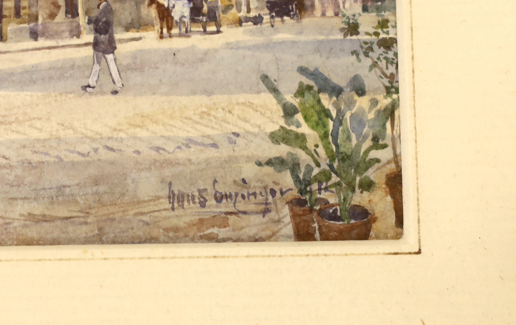 Hans Enzinger (Austrian, 1889-1972), watercolour, Viennese street scene, signed, 29 x 24cm